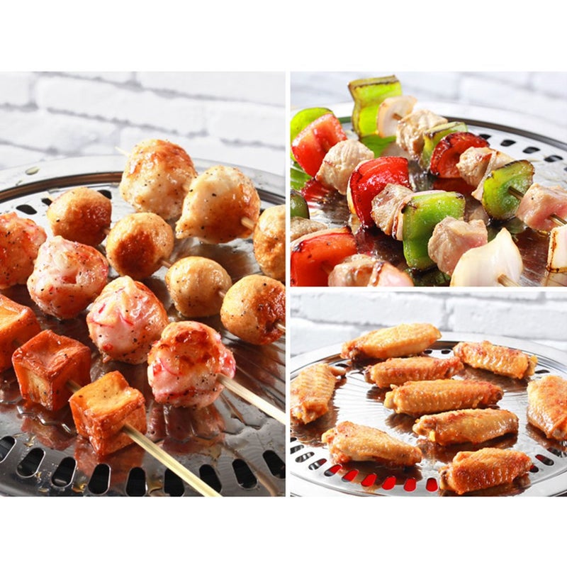 LVOERTUIG Korean Style Stovetop,Stainless Steel Non-Stick Roasting Round Barbecue Grill Pan for Indoor Outdoor Camping BBQ, Cooking Delicious Roasting Food(30cm x 30cm x 2.8cm) - Image 4